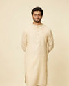 Soft Beige Embroidered Neckline Kurta Set
