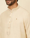 Manyavar Men Soft Beige Embroidered Neckline Kurta Set