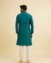 Manyavar Men Peacock Blue Jacquard Patterned Kurta Set image number 5