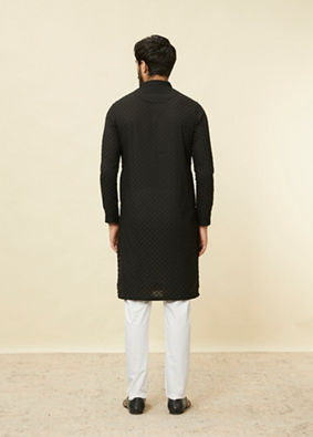 alt message - Manyavar Men Midnight Black Chikankari Kurta Set image number 5