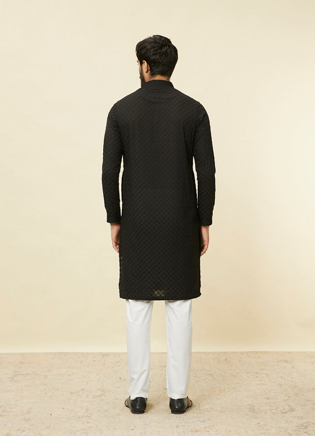 Manyavar Men Midnight Black Chikankari Kurta Set