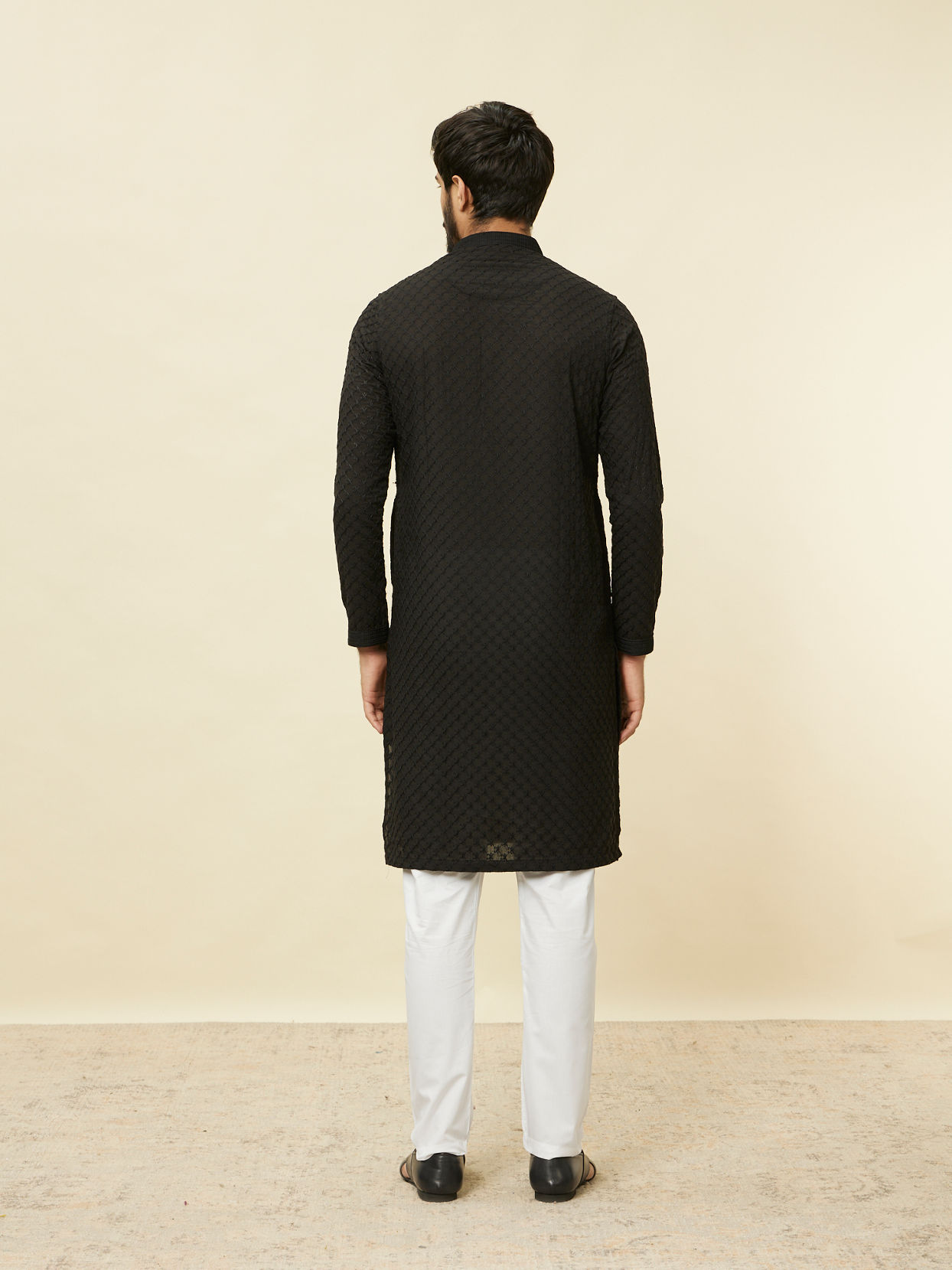 Manyavar Men Midnight Black Chikankari Kurta Set