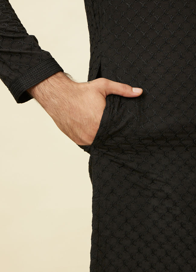 Manyavar Men Midnight Black Chikankari Kurta Set