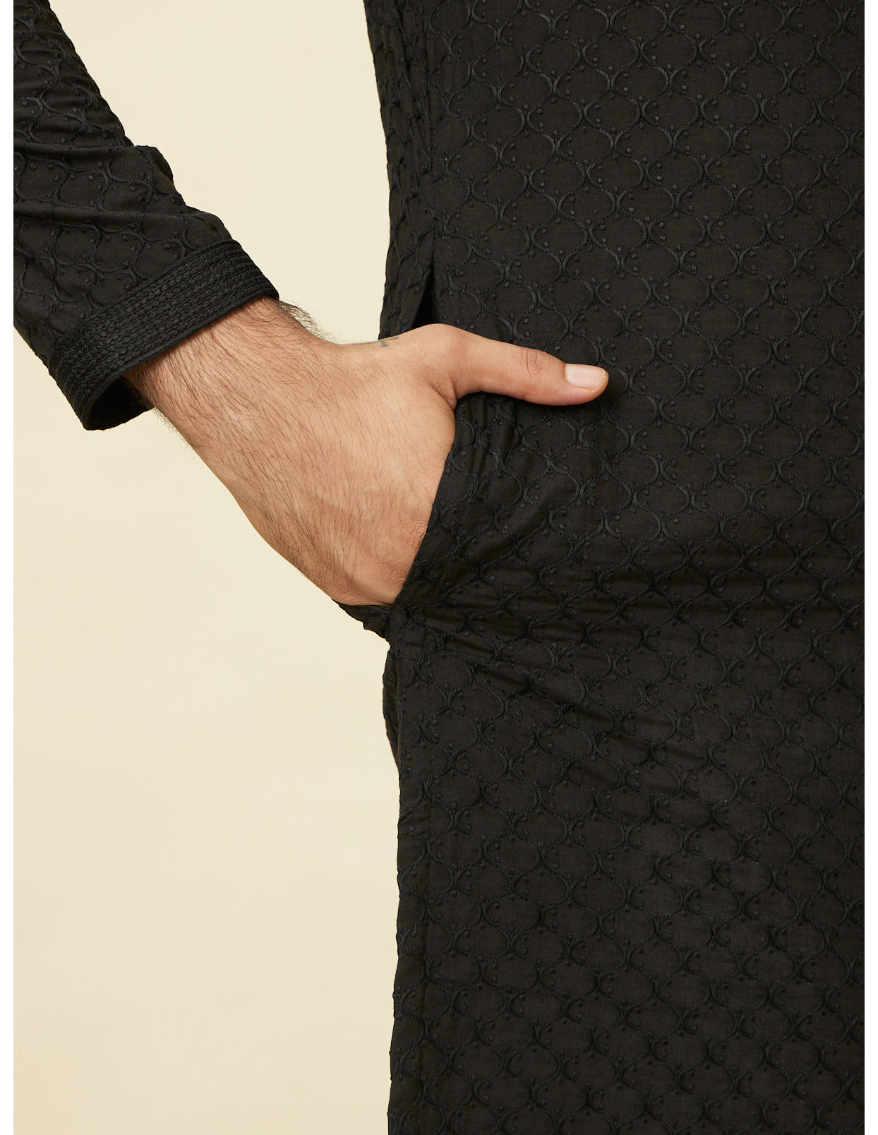 Manyavar Men Midnight Black Chikankari Kurta Set