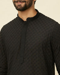 Manyavar Men Midnight Black Chikankari Kurta Set