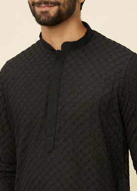 alt message - Manyavar Men Midnight Black Chikankari Kurta Set image number 1