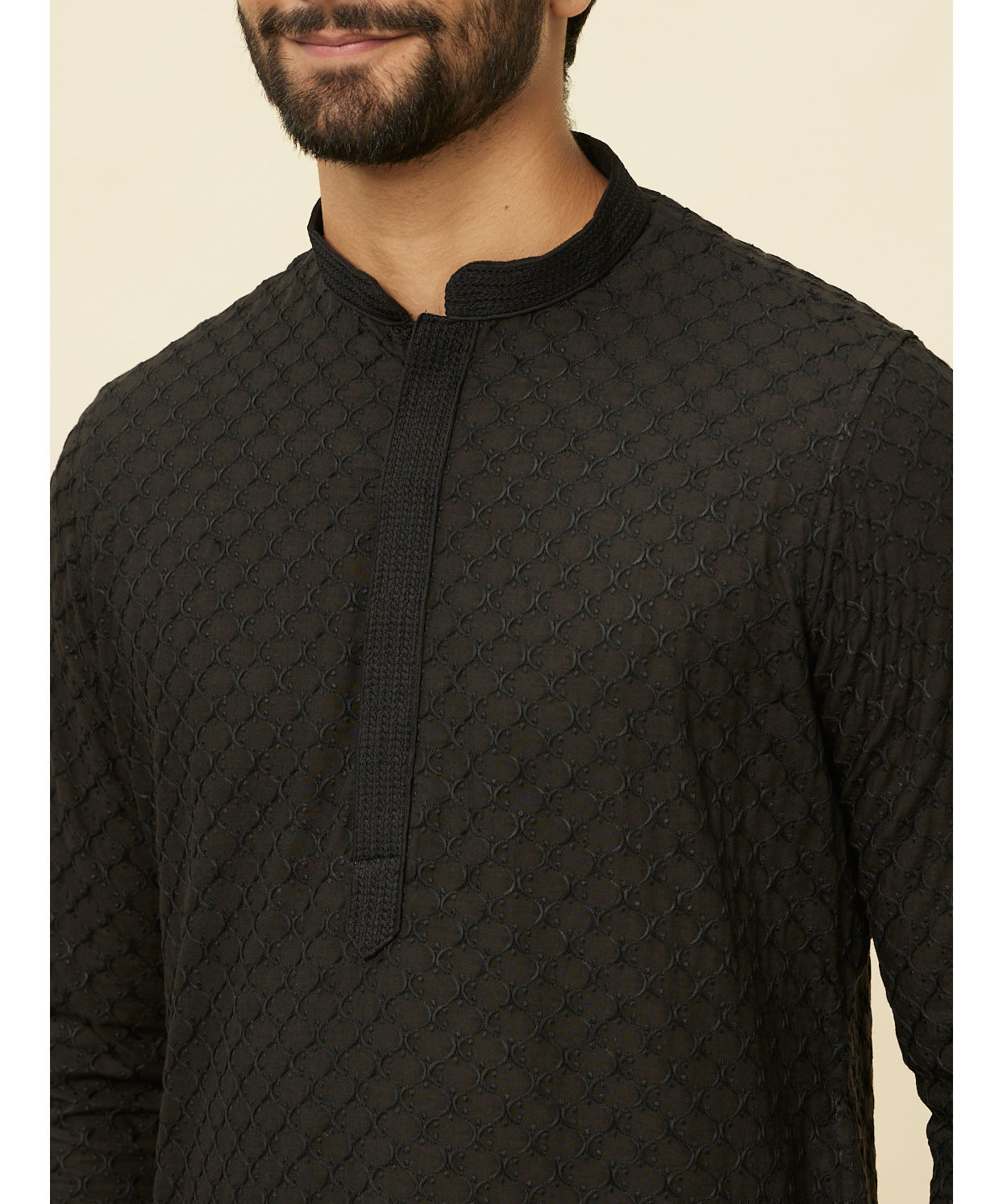 Manyavar Men Midnight Black Chikankari Kurta Set