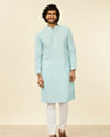 alt message - Manyavar Men Light Blue Grid Patterned Chikankari Kurta Set image number 2