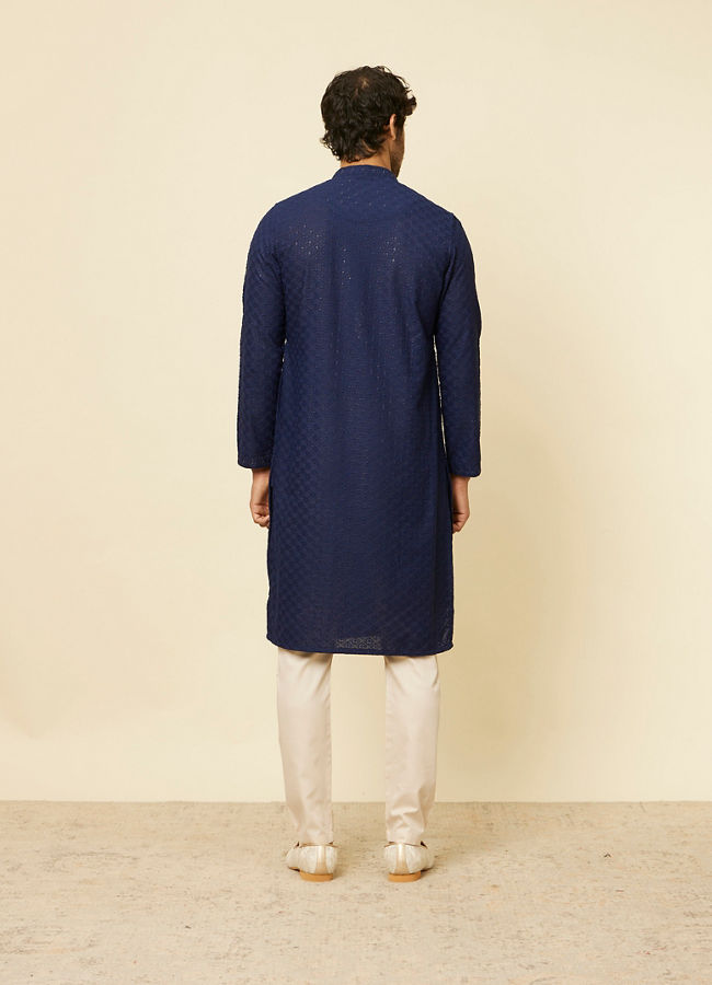 Manyavar Men Dark Blue Chikankari Kurta Set