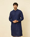 Manyavar Men Dark Blue Chikankari Kurta Set