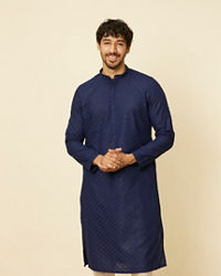 Manyavar Men Dark Blue Chikankari Kurta Set