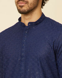 Manyavar Men Dark Blue Chikankari Kurta Set