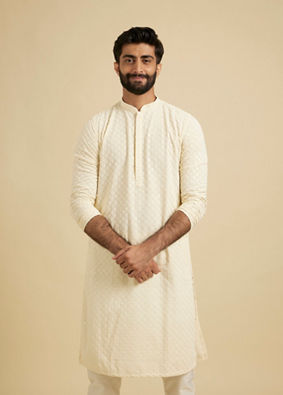 Manyavar Men Classy Cream Kurta Set image number 0