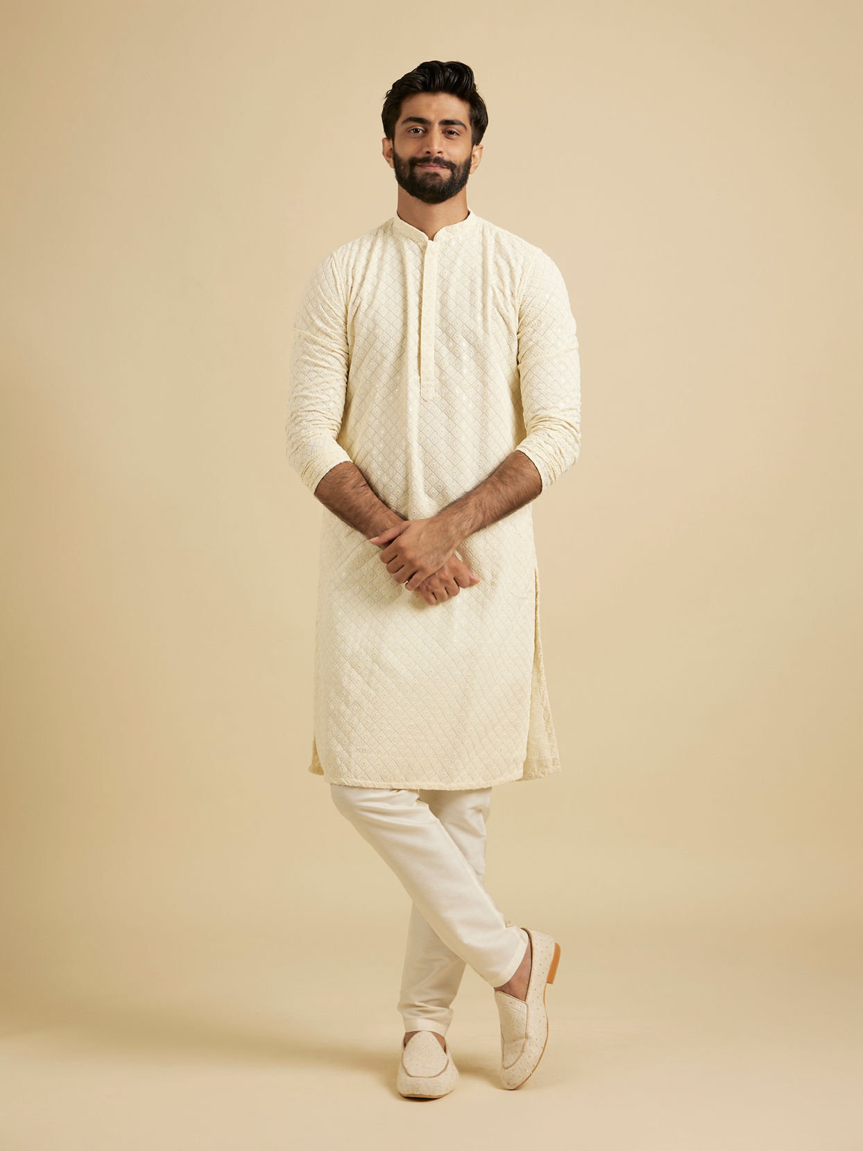 Manyavar Men Classy Cream Kurta Set image number 2