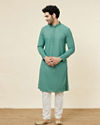 alt message - Manyavar Men Sea Green Sequin Embellished Chikankari Kurta Set image number 2