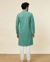 alt message - Manyavar Men Sea Green Sequin Embellished Chikankari Kurta Set image number 5