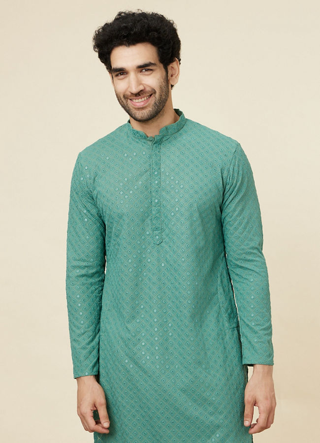 Buy Sea Green Sequin Embellished Chikankari Kurta Set Online in the USA Manyavar Kurta Pajama