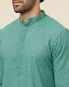 alt message - Manyavar Men Sea Green Sequin Embellished Chikankari Kurta Set image number 1