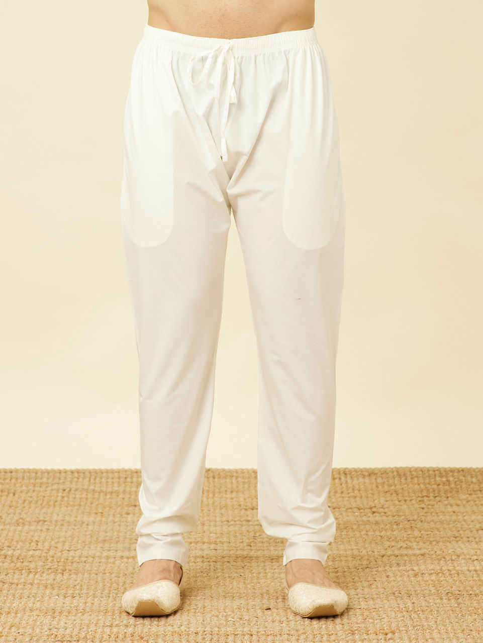 Manyavar Men Peach Diamond Patterned Chikankari Embroidered Kurta Set