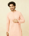 alt message - Manyavar Men Peach Diamond Patterned Chikankari Embroidered Kurta Set image number 0