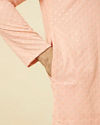 Manyavar Men Peach Diamond Patterned Chikankari Embroidered Kurta Set