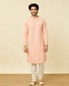 Manyavar Men Peach Diamond Patterned Chikankari Embroidered Kurta Set