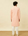 Manyavar Men Peach Diamond Patterned Chikankari Embroidered Kurta Set