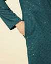 Manyavar Men Turquoise Blue Diamond Patterned Chikankari Embroidered Kurta Set