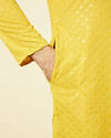 Manyavar Men Candlelight Yellow Floral Patterned Sequined Chikankari Kurta Set