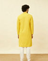 alt message - Manyavar Men Candlelight Yellow Floral Patterned Sequined Chikankari Kurta Set image number 4