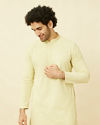 Manyavar Men Tea Green Chikankari Embroidered Kurta Set