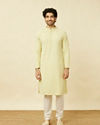 Manyavar Men Tea Green Chikankari Embroidered Kurta Set