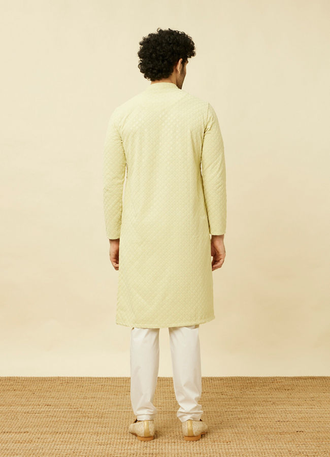 alt message - Manyavar Men Tea Green Chikankari Embroidered Kurta Set image number 5