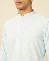 Manyavar Men Powder Blue Chikankari Embroidered Kurta Set