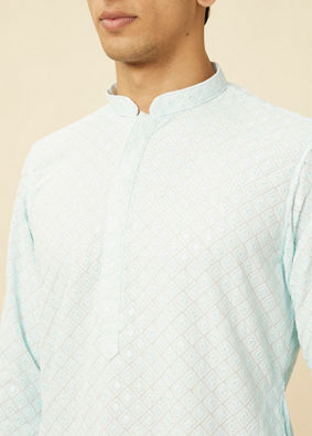 Manyavar Men Powder Blue Chikankari Embroidered Kurta Set