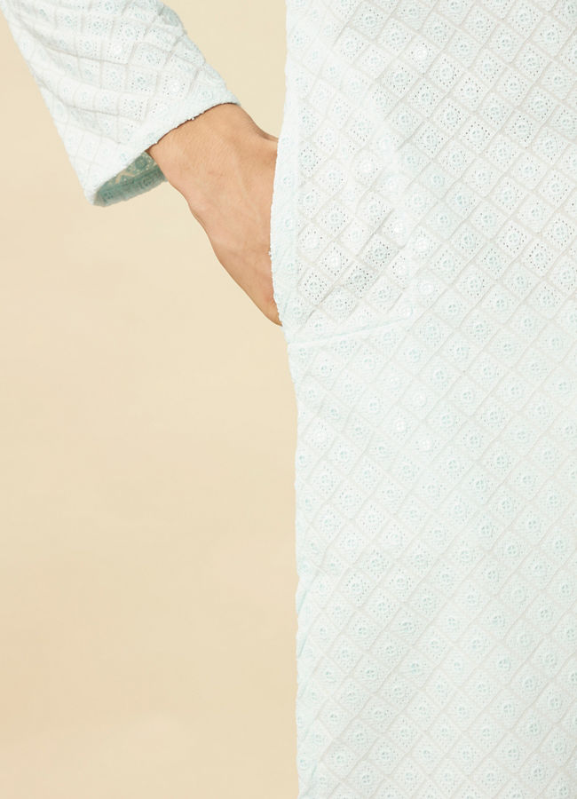 Manyavar Men Powder Blue Chikankari Embroidered Kurta Set