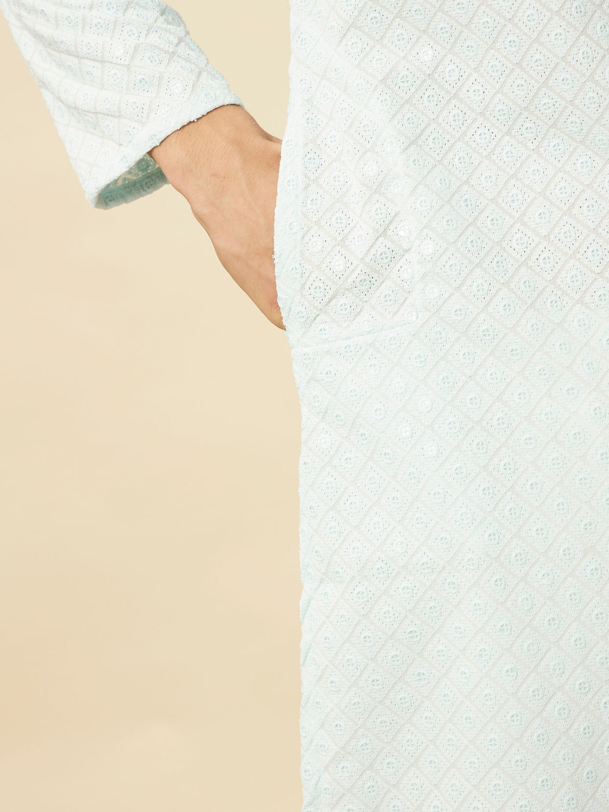Manyavar Men Powder Blue Chikankari Embroidered Kurta Set