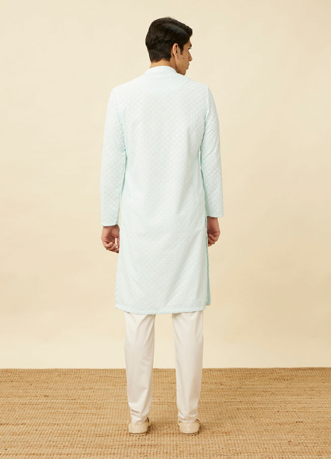 Manyavar Men Powder Blue Chikankari Embroidered Kurta Set