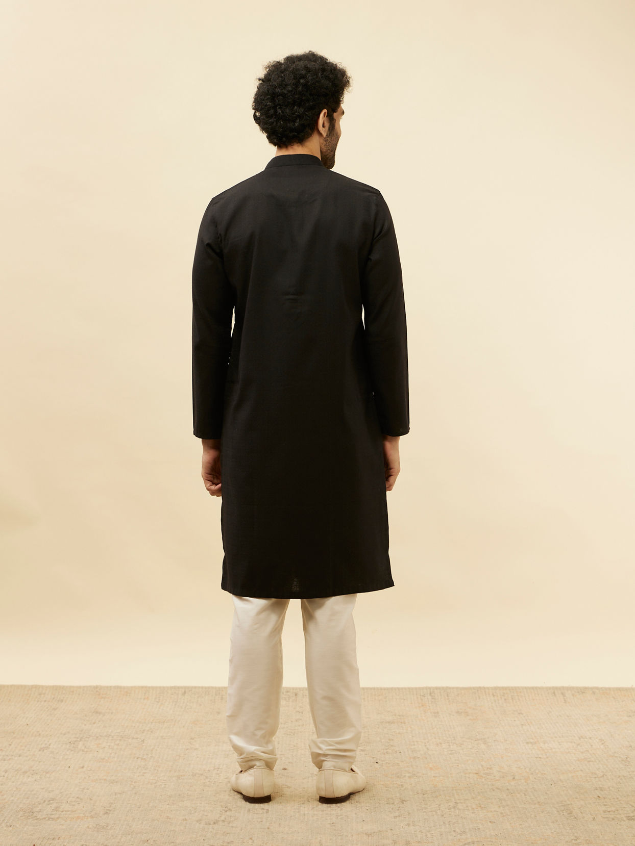 Manyavar Men Coal Black Embellished Neckline Kurta Set