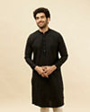 alt message - Manyavar Men Coal Black Embellished Neckline Kurta Set image number 0