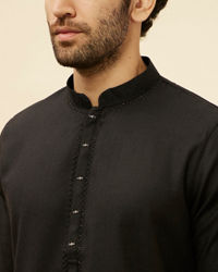 Manyavar Men Coal Black Embellished Neckline Kurta Set