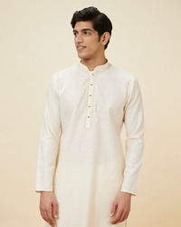 Manyavar Men Seashell White Embroidered Neckline Kurta Set