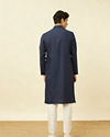 Manyavar Men Navy Blue Ogee Patterned Kurta Set