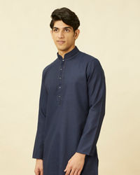 Manyavar Men Navy Blue Ogee Patterned Kurta Set