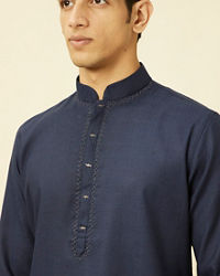 Manyavar Men Navy Blue Ogee Patterned Kurta Set