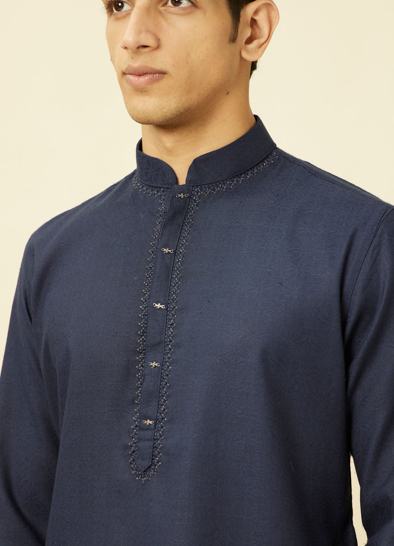 Manyavar Men Navy Blue Ogee Patterned Kurta Set