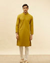Manyavar Men Moss Green Chikankari Jaal Patterned Kurta Set
