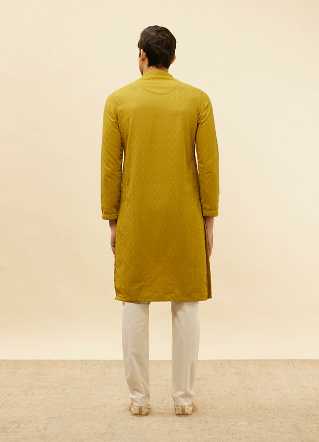 Manyavar Men Moss Green Chikankari Jaal Patterned Kurta Set