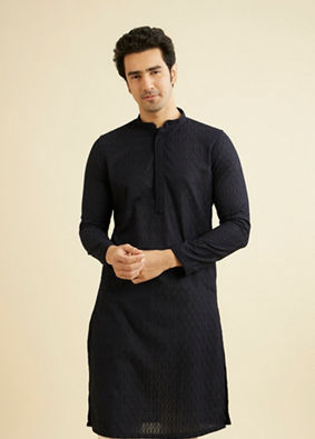 Manyavar Men Blue Chikan Kurta Set