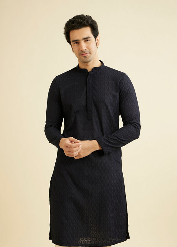 Manyavar Men Blue Chikan Kurta Set